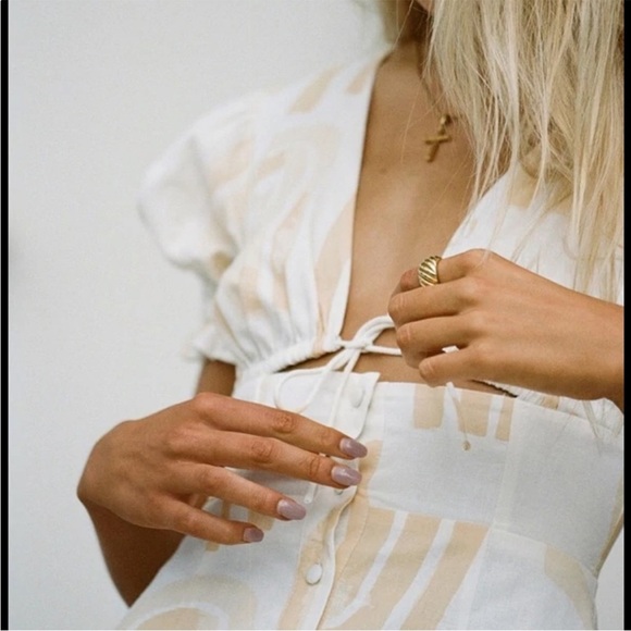 Dani Skirt Luca Frill Dress Yellow/Cream Front Tie Size Small - Picture 3 of 11